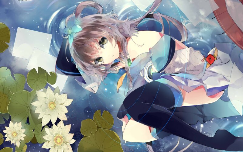 anime girl in lotus pond