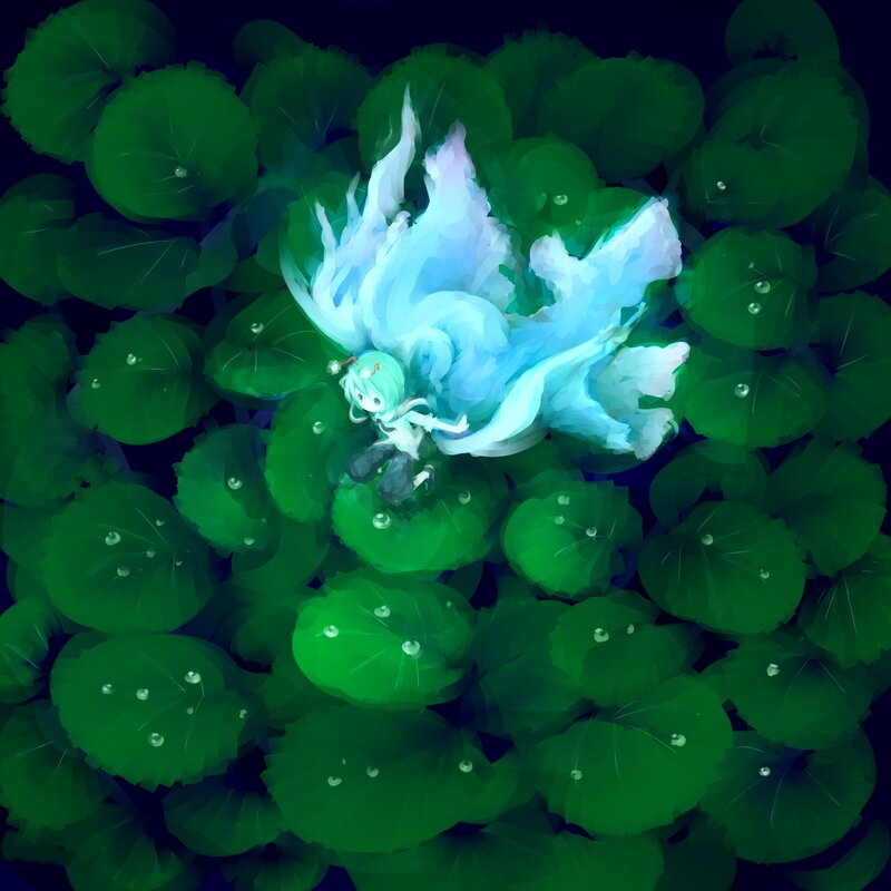 anime girl in lotus pond