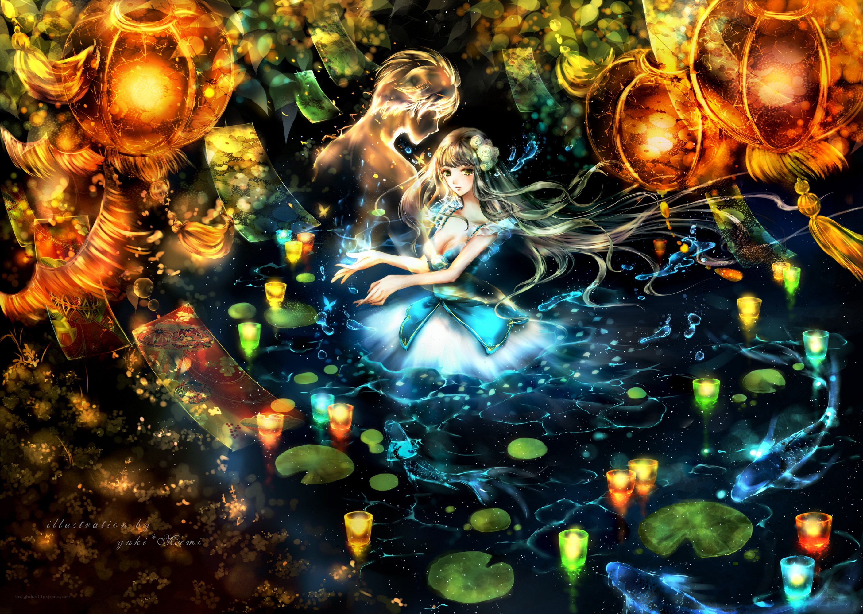 Anime girl in magical pond