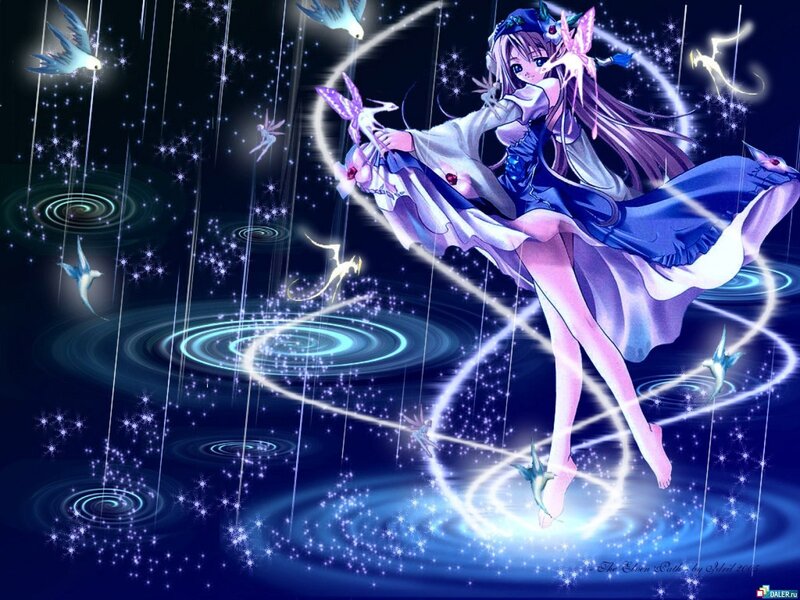 Anime girl in magical rain