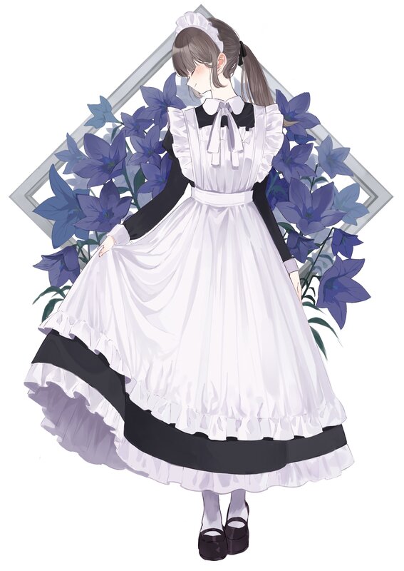 Anime Girl in Maid Dress — White, Calm