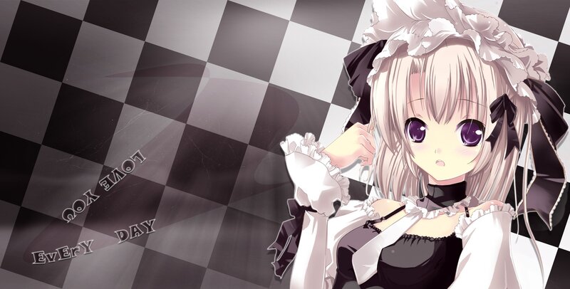 Anime Girl in Maid Outfit — Black, Calm, Checkered Background