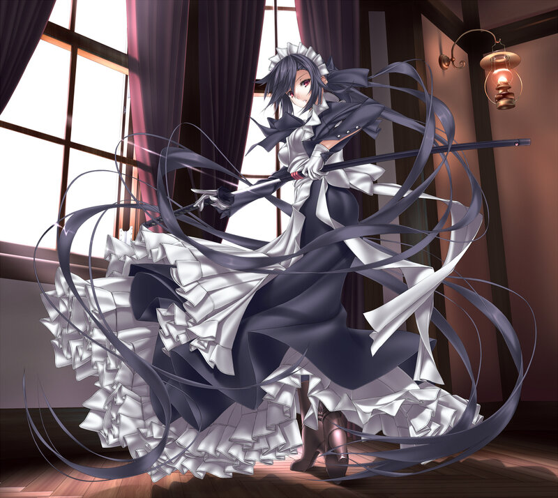 Anime Girl in Maid Outfit — Black, Dramatic, Afternoon