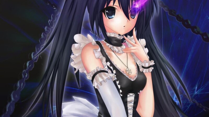 Anime Girl in Maid Outfit — Black, Dramatic, Chains, Glowing Eyes