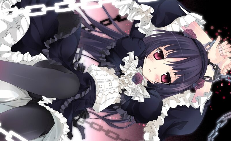 Anime Girl in Maid Outfit — Black, Dramatic, Chains