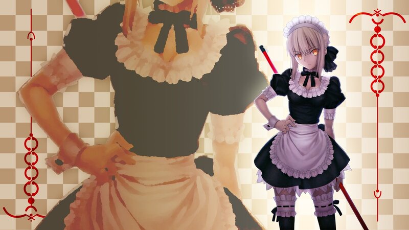 Anime Girl in Maid Outfit — Black, Dramatic, Digital Art, Maid Dress, Spear