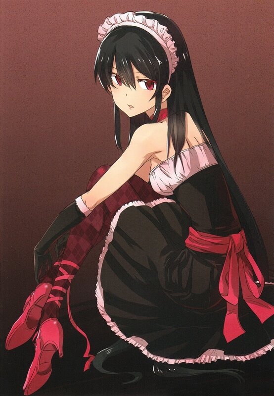 Anime Girl in Maid Outfit — Black, Dramatic, Maid Dress, Red Shoes
