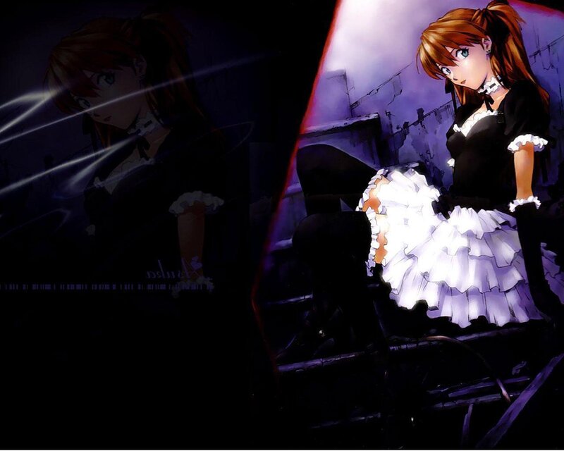 Anime Girl in Maid Outfit — Black, Dramatic, Night, Maid Dress, Pigtails