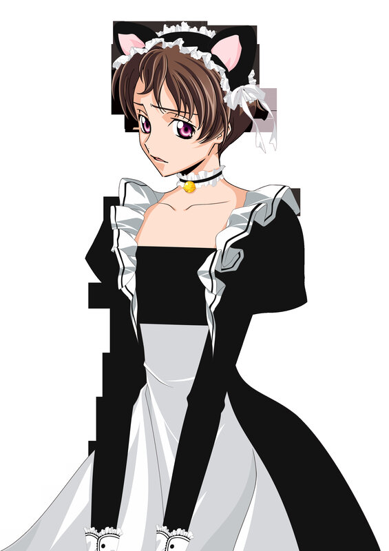 Anime Girl in Maid Outfit — Black, Neutral, Cat Ears