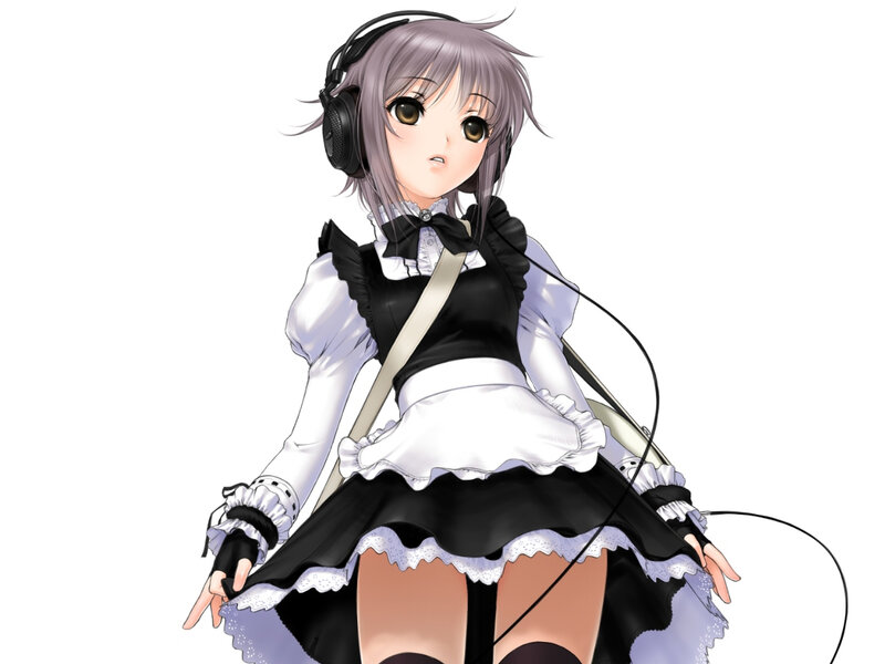 Anime Girl in Maid Outfit — Black, Neutral, Headphones
