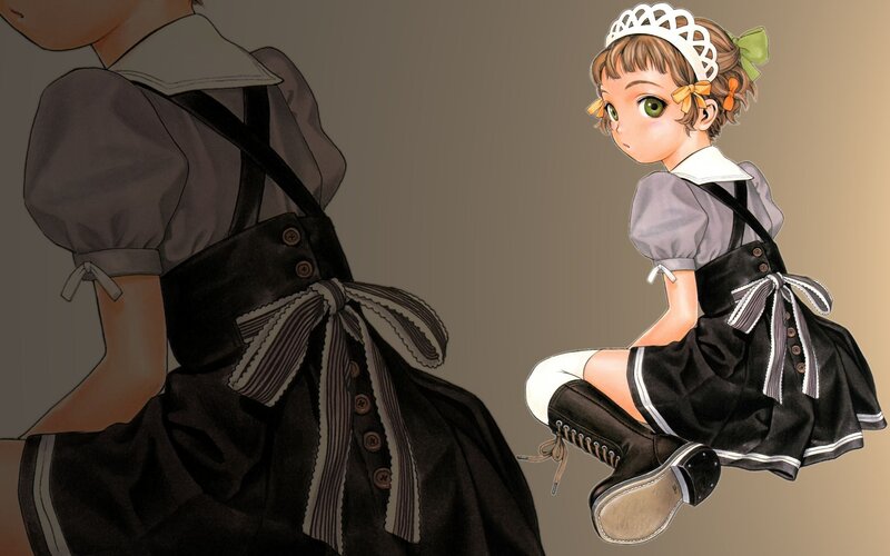 Anime Girl in Maid Outfit — Black, Neutral, Manga