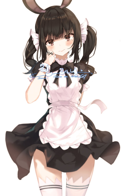 Anime Girl in Maid Outfit — Black, Playful, Digital Art, Maid Dress, Bunny Ears