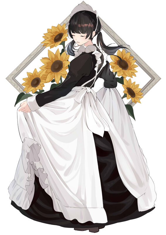 Anime Girl in Maid Outfit — Black, Serene