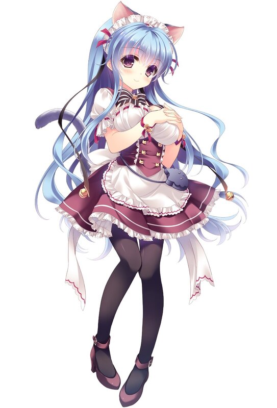 Anime Girl in Maid Outfit — Blue, Calm, Cat Ears