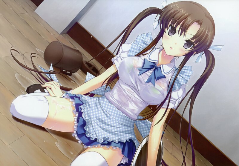 Anime Girl in Maid Outfit — Blue, Dramatic, Maid Outfit, Floor