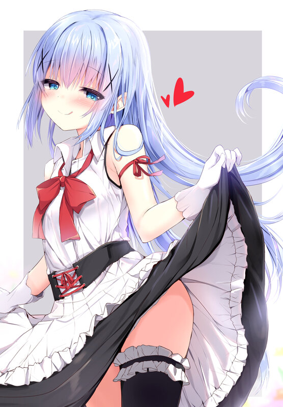 Anime Girl in Maid Outfit — Blue, Playful, Red Bow