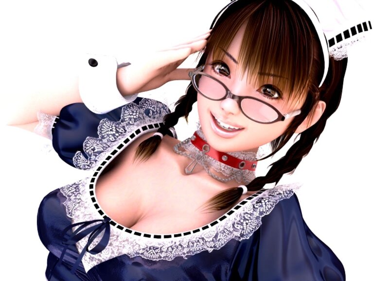Anime Girl in Maid Outfit — Blue, Playful