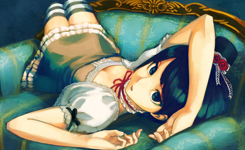 Anime Girl in Maid Outfit — Blue, Relaxed