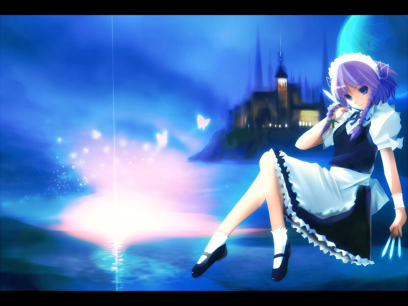 Anime Girl in Maid Outfit — Blue, Serene