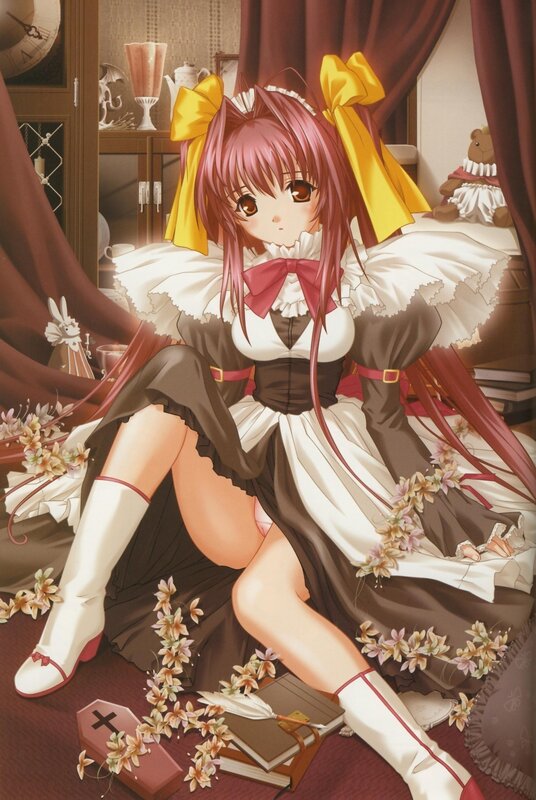 Anime Girl in Maid Outfit — Brown, Calm, Maid Dress, Flowers