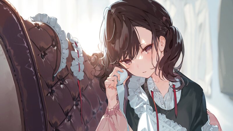 Anime Girl in Maid Outfit — Brown, Calm, Morning