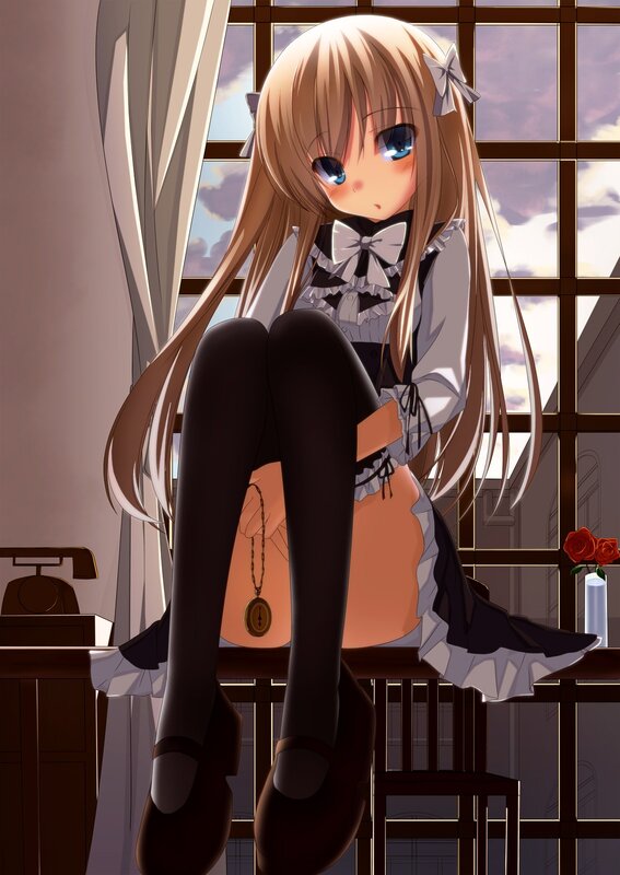 Anime Girl in Maid Outfit — Brown, Calm, Sunset