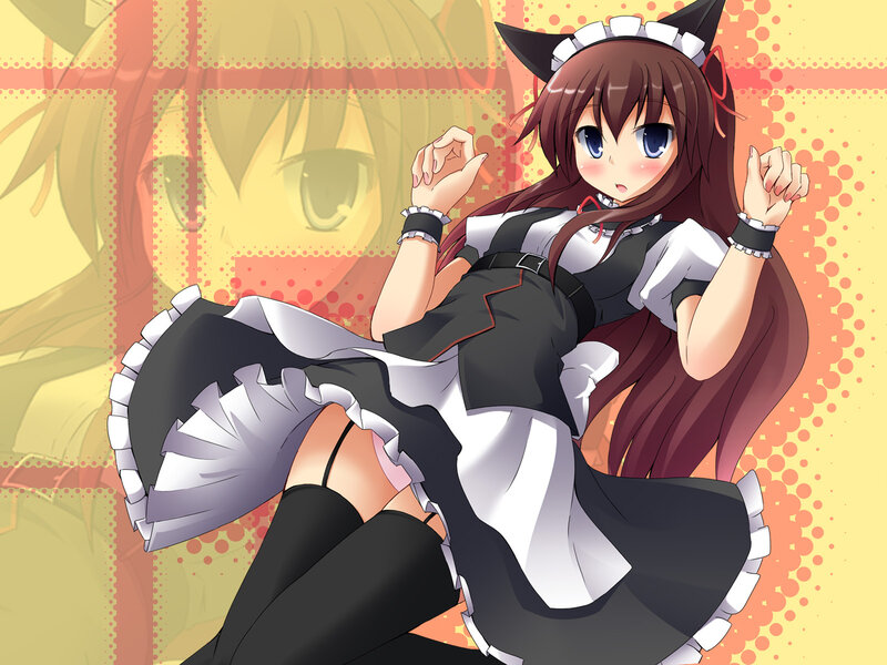 Anime Girl in Maid Outfit — Brown, Playful, Cat Ears