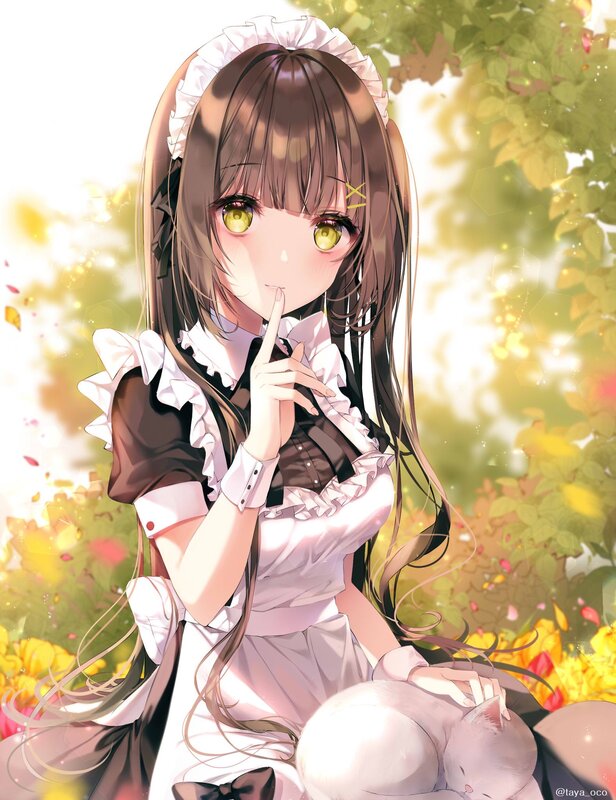 Anime Girl in Maid Outfit — Brown, Serene