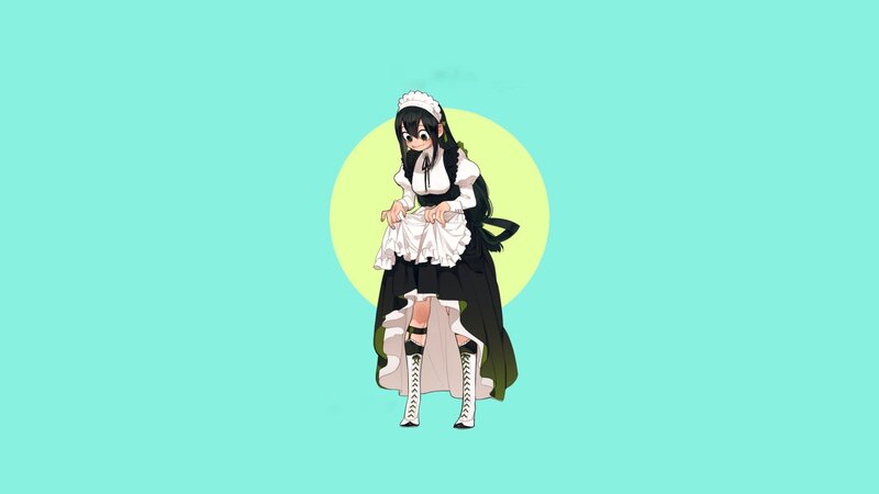 Anime Girl in Maid Outfit — Cyan, Playful
