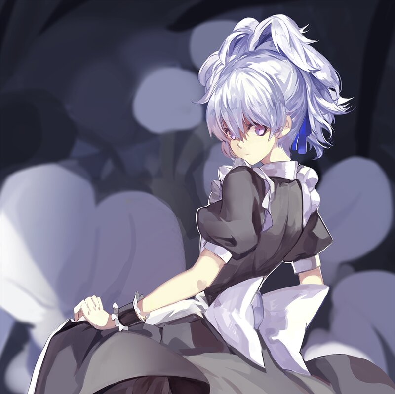 Anime Girl in Maid Outfit — Gray, Dramatic