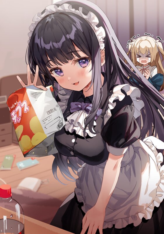 Anime Girl in Maid Outfit — Gray, Playful