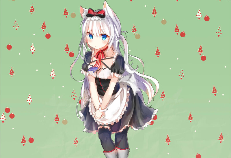 Anime Girl in Maid Outfit — Green, Festive