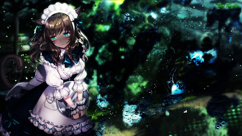 Anime Girl in Maid Outfit — Green, Mysterious