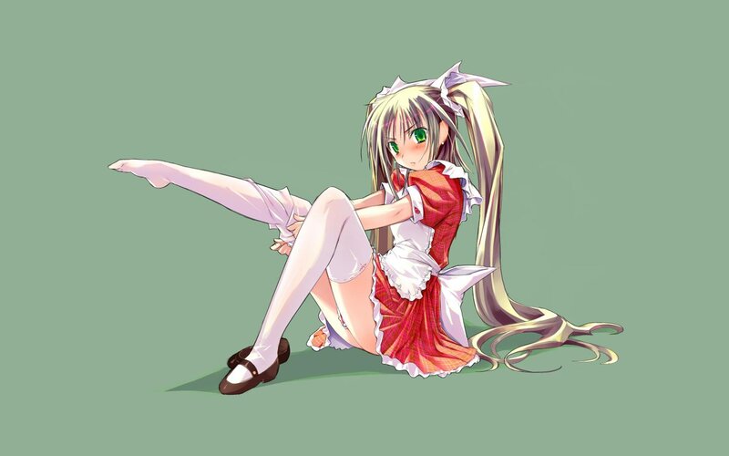 Anime Girl in Maid Outfit — Green, Playful, Maid Dress, Long Hair
