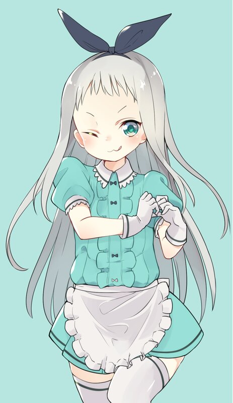 Anime Girl in Maid Outfit — Light Blue, Playful