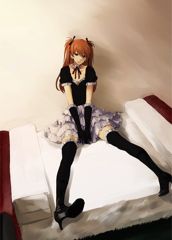 Anime Girl in Maid Outfit — Orange, Calm, Bed