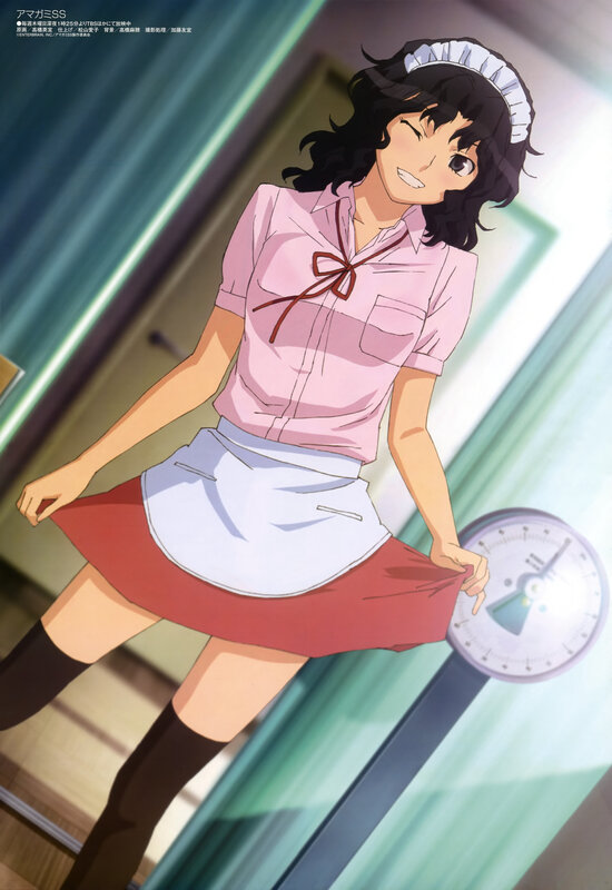 Anime Girl in Maid Outfit — Pink, Playful, Maid Uniform, Apron, Clock
