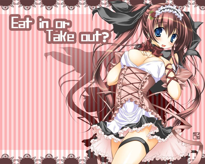 Anime Girl in Maid Outfit — Pink, Playful, Striped Background