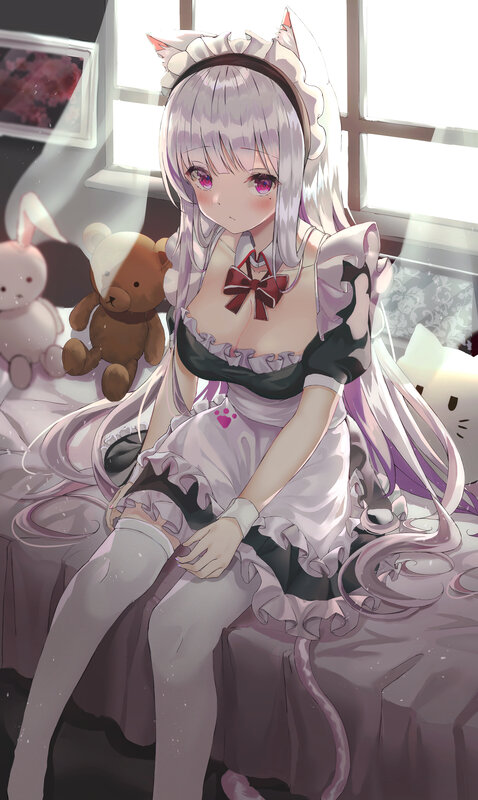 Anime Girl in Maid Outfit — Purple, Calm, Morning