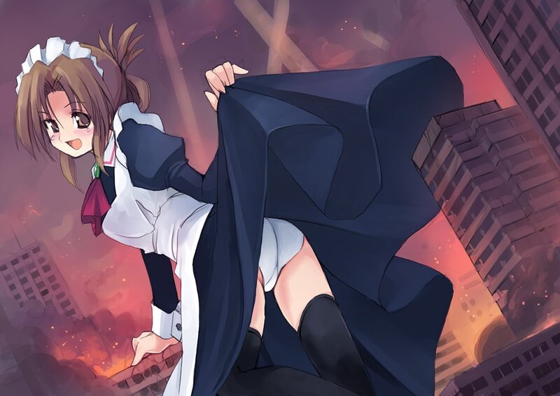 Anime Girl in Maid Outfit — Purple, Dramatic, Night, City