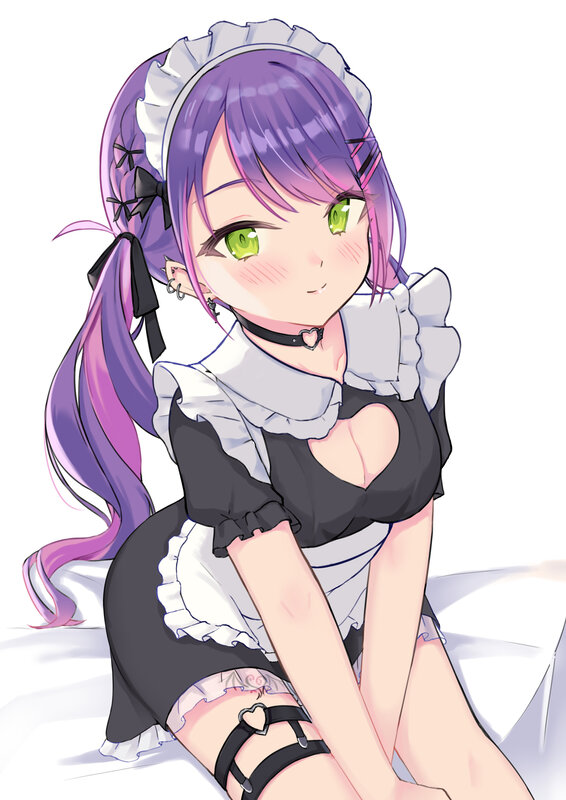 Anime Girl in Maid Outfit — Purple, Playful, Maid Dress, Purple Hair
