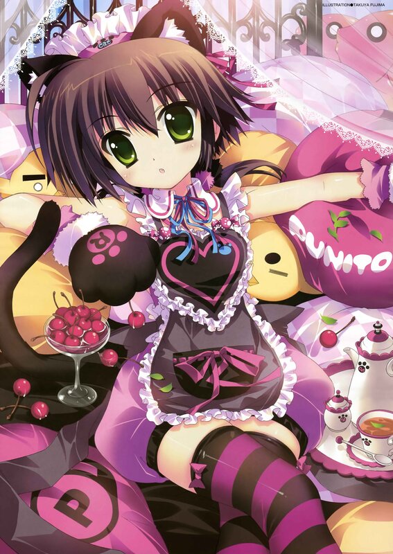 Anime Girl in Maid Outfit — Purple, Playful, Manga, Cherry Dessert