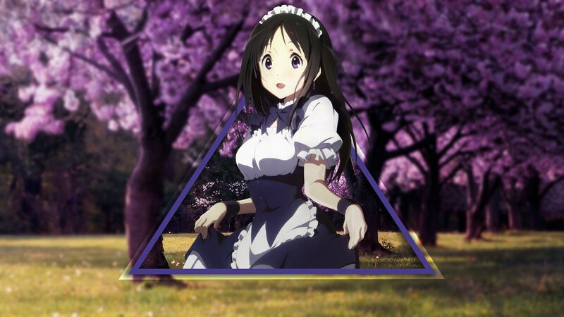 Anime Girl in Maid Outfit — Purple, Serene, Spring, Cherry Blossoms