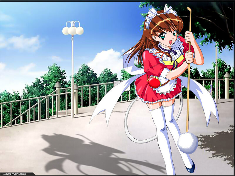 Anime Girl in Maid Outfit — Red, Bright, Afternoon