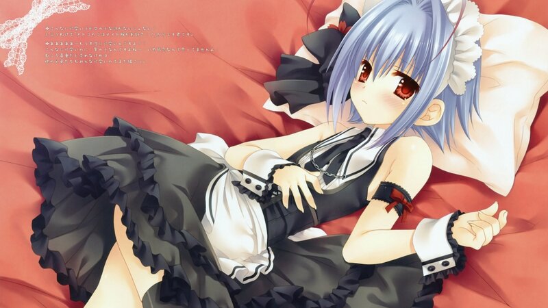Anime Girl in Maid Outfit — Red, Calm, Bed