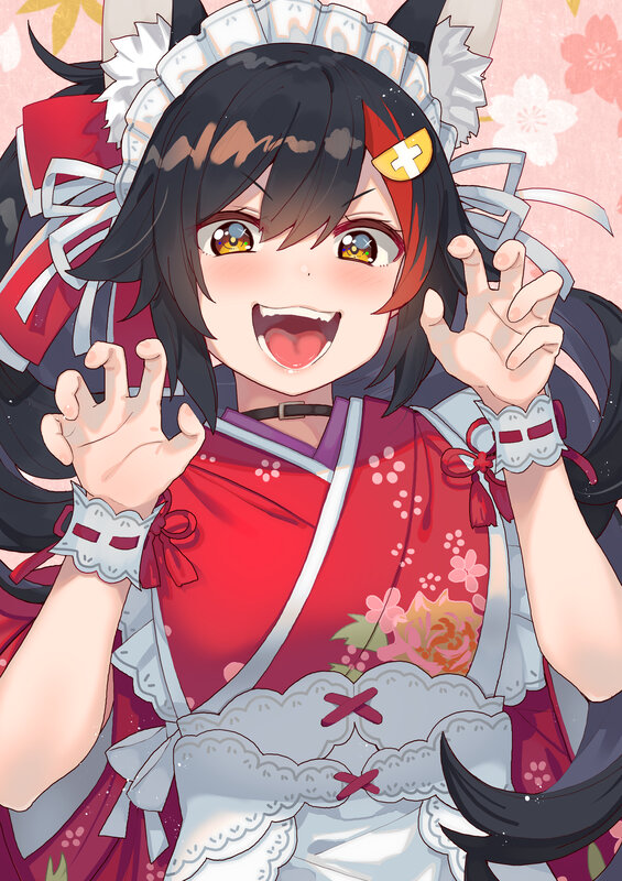 Anime Girl in Maid Outfit — Red, Cheerful, Spring