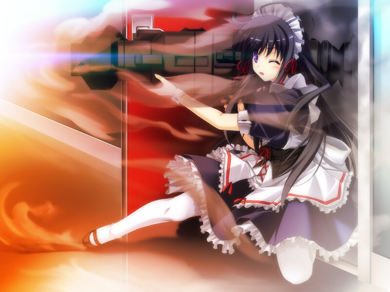Anime Girl in Maid Outfit — Red, Dramatic, Gun, Smoke