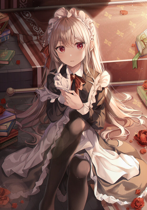 Anime Girl in Maid Outfit — White, Calm, Afternoon, Digital Art, Books
