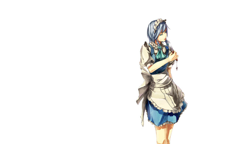Anime Girl in Maid Outfit — White, Calm, Digital Art, Apron, Blue Hair