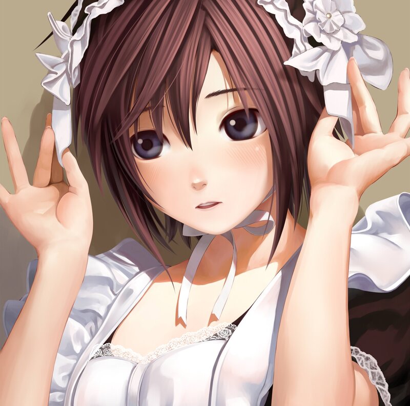 Anime Girl in Maid Outfit — White, Calm, Digital Art